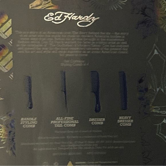 Ed Hardy 4 pc professional navy blue 1971 comb grooming set styling tail dresser - Picture 5 of 15